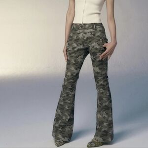 PRRP Camouflage Studded High Rise Flare Stretch Pants. Rock Grundge Urban Edgy